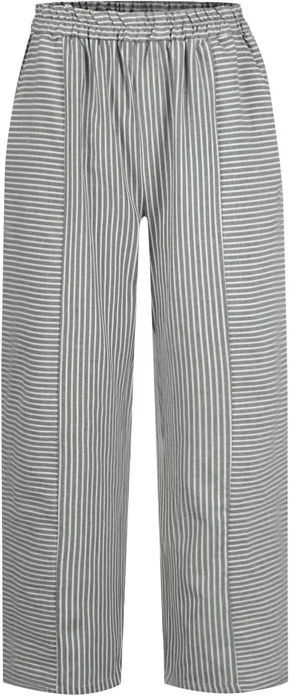 Womens Pants, Linen Print Straight Leg Peasant Pants Casual Cotton High Waist