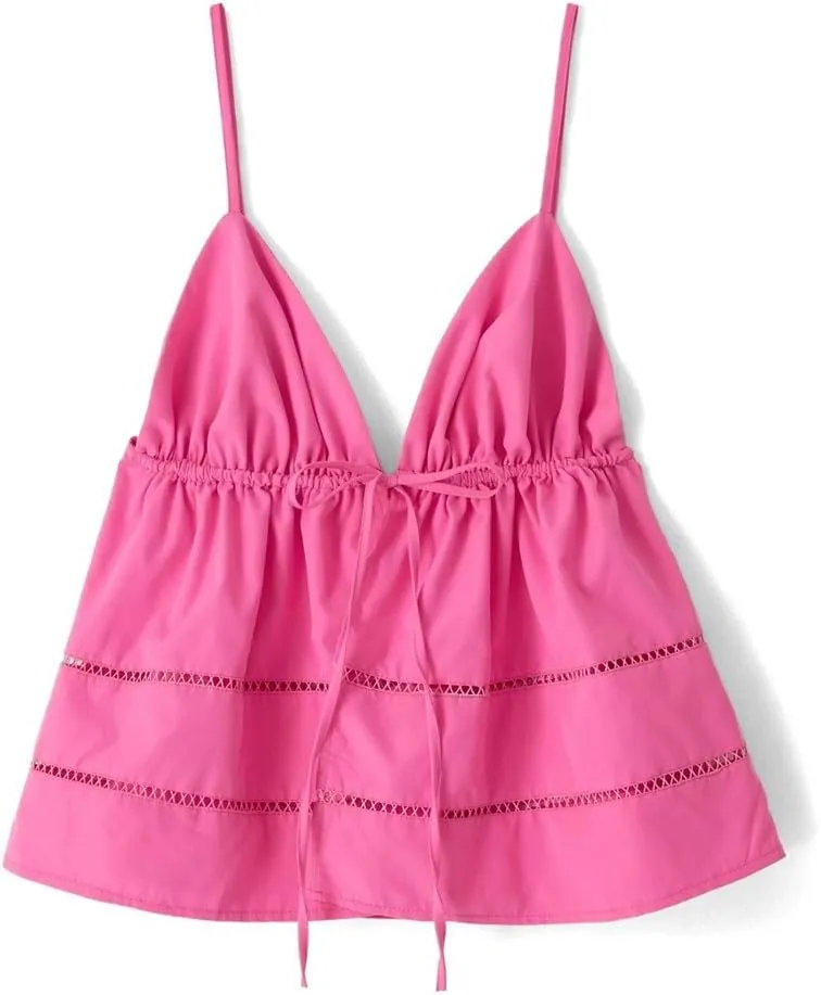 Women's Peplum Camisole Top Summer V-Neck Tie-Front Vest With Spaghetti Straps Streetwear Sleeveless Blouse