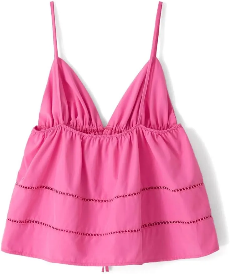 Women's Peplum Camisole Top Summer V-Neck Tie-Front Vest With Spaghetti Straps Streetwear Sleeveless Blouse