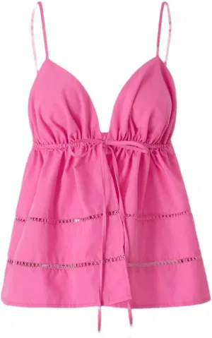 Women's Peplum Camisole Top Summer V-Neck Tie-Front Vest With Spaghetti Straps Streetwear Sleeveless Blouse