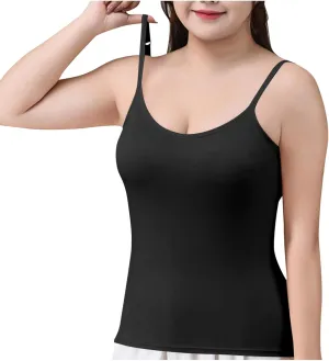 Women's Plus Size Padded Tank Tops Adjustable Spaghetti Strap Scoop Neck Camisole Relaxed Fit Sleeveless Shirts