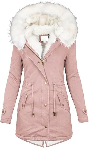 Womens Plus Size Winter Coat Casual Thicken Long Sleeve Vintage Quilted Jacket Warm Hood Padded Outerwear with Pocket
