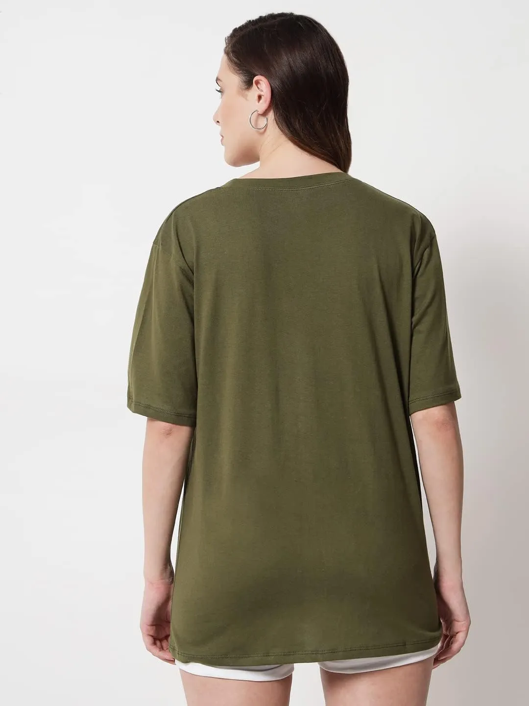 Women's Pure Cotton Casual Oversized Round Neck Drop Shoulder Tshirt