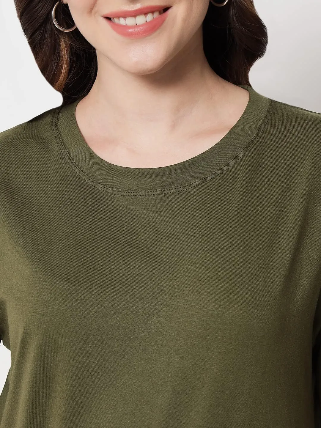 Women's Pure Cotton Casual Oversized Round Neck Drop Shoulder Tshirt