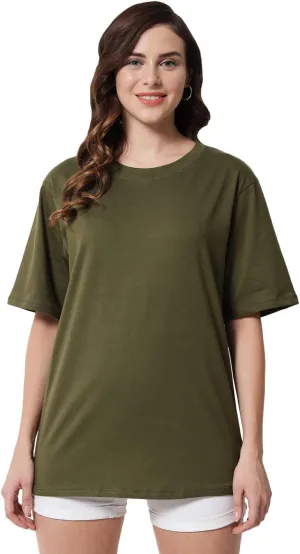 Women's Pure Cotton Casual Oversized Round Neck Drop Shoulder Tshirt