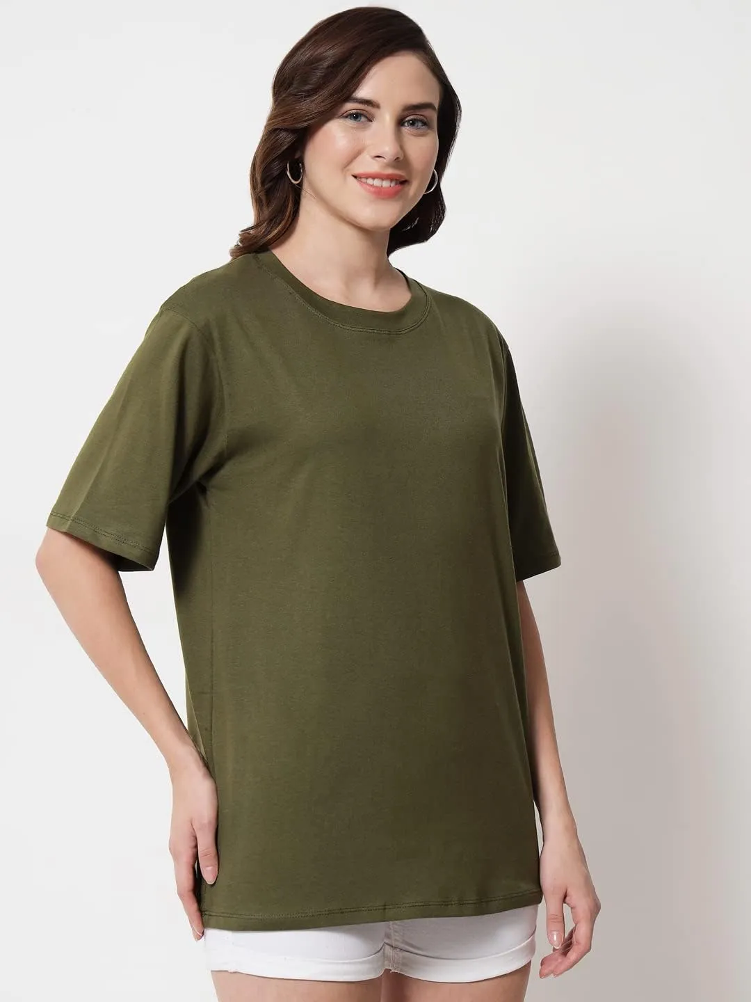 Women's Pure Cotton Casual Oversized Round Neck Drop Shoulder Tshirt