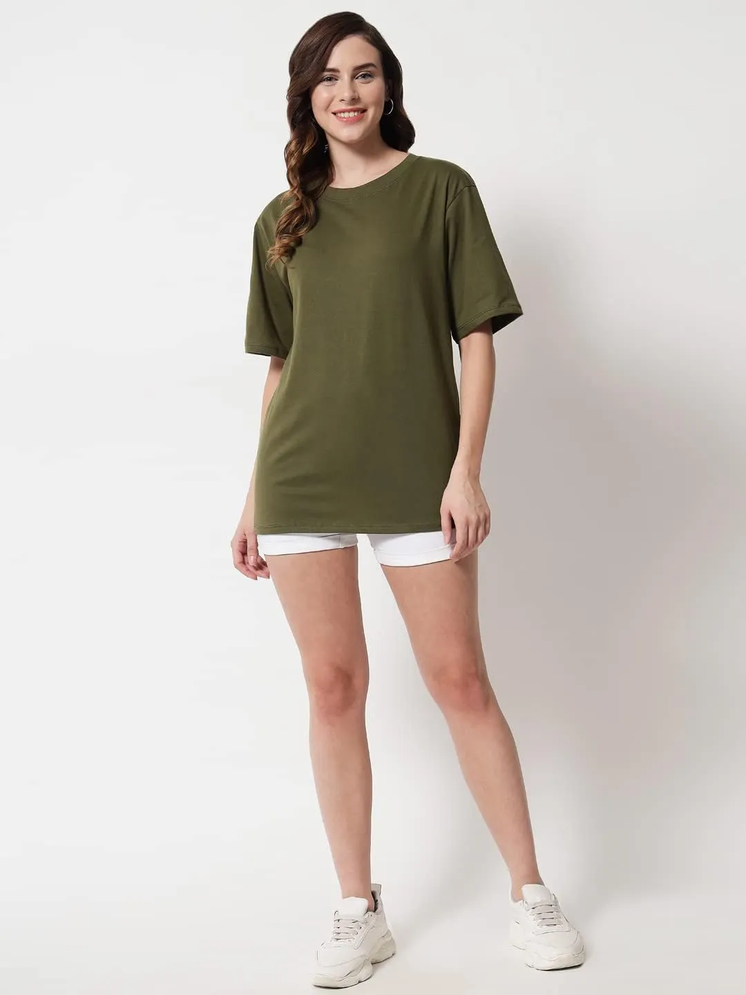 Women's Pure Cotton Casual Oversized Round Neck Drop Shoulder Tshirt