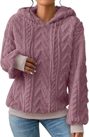 Women’s Slub Knit Full-Zip Hoodie Women's Solid Plush Spliced Women's New Long Sleeve Pullover Fall Outfits with