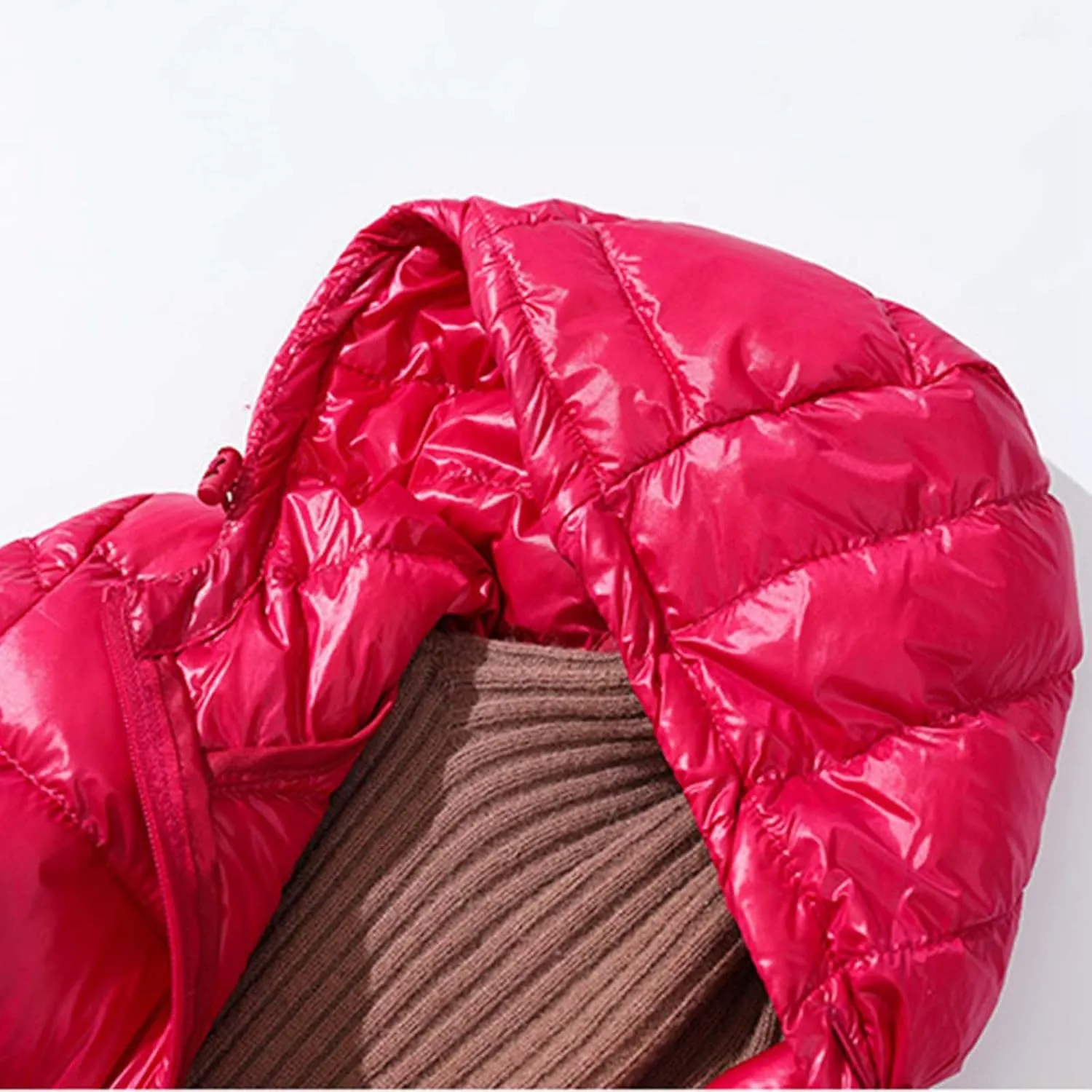 Womens Solid Long Puffer Jacket Fashion Slim Hooded Down Coat Lightweight Packable Long Sleeve Overcoat Daily Outwear