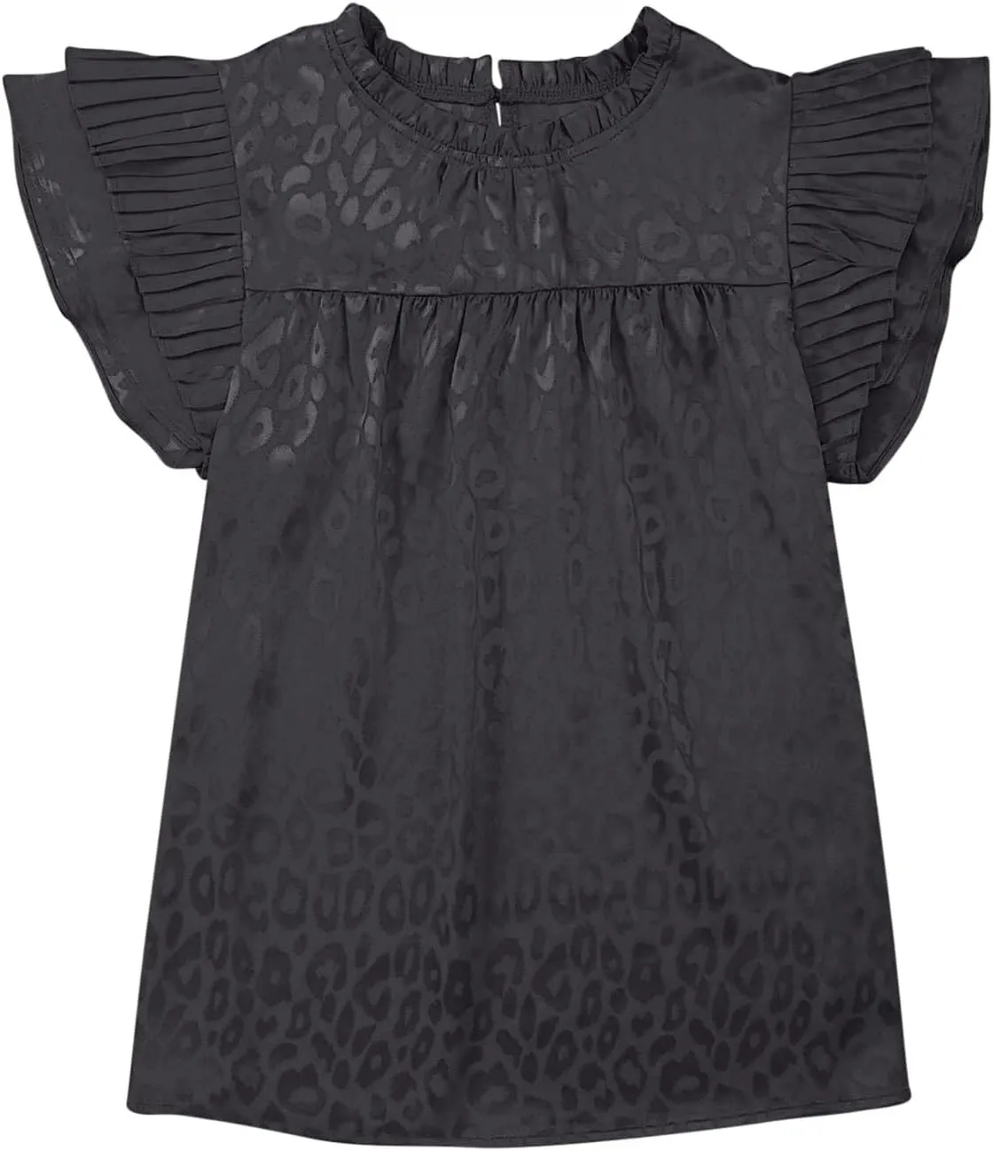 Womens Summer Crewneck Tops Leopard Print Double Ruffle Sleeve Trendy Loose Fit Shirts Casual Everyday Tee Blouses