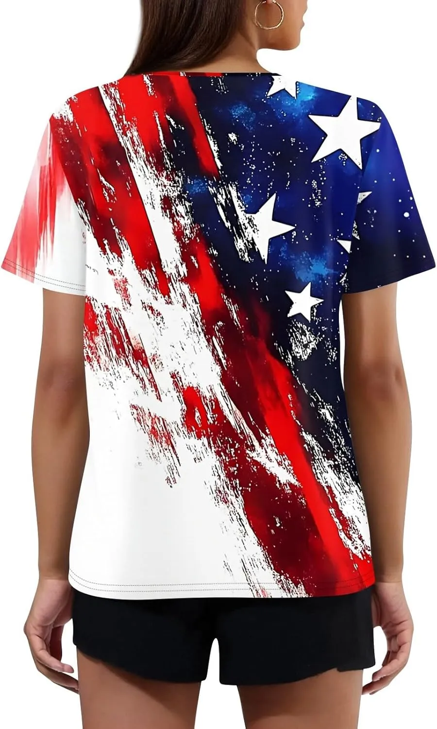 Womens Summer Tops Casual V Neck Star Print Short Sleeve Blouse Summer Fashion Loose Fit Shirts for Everyday Wear
