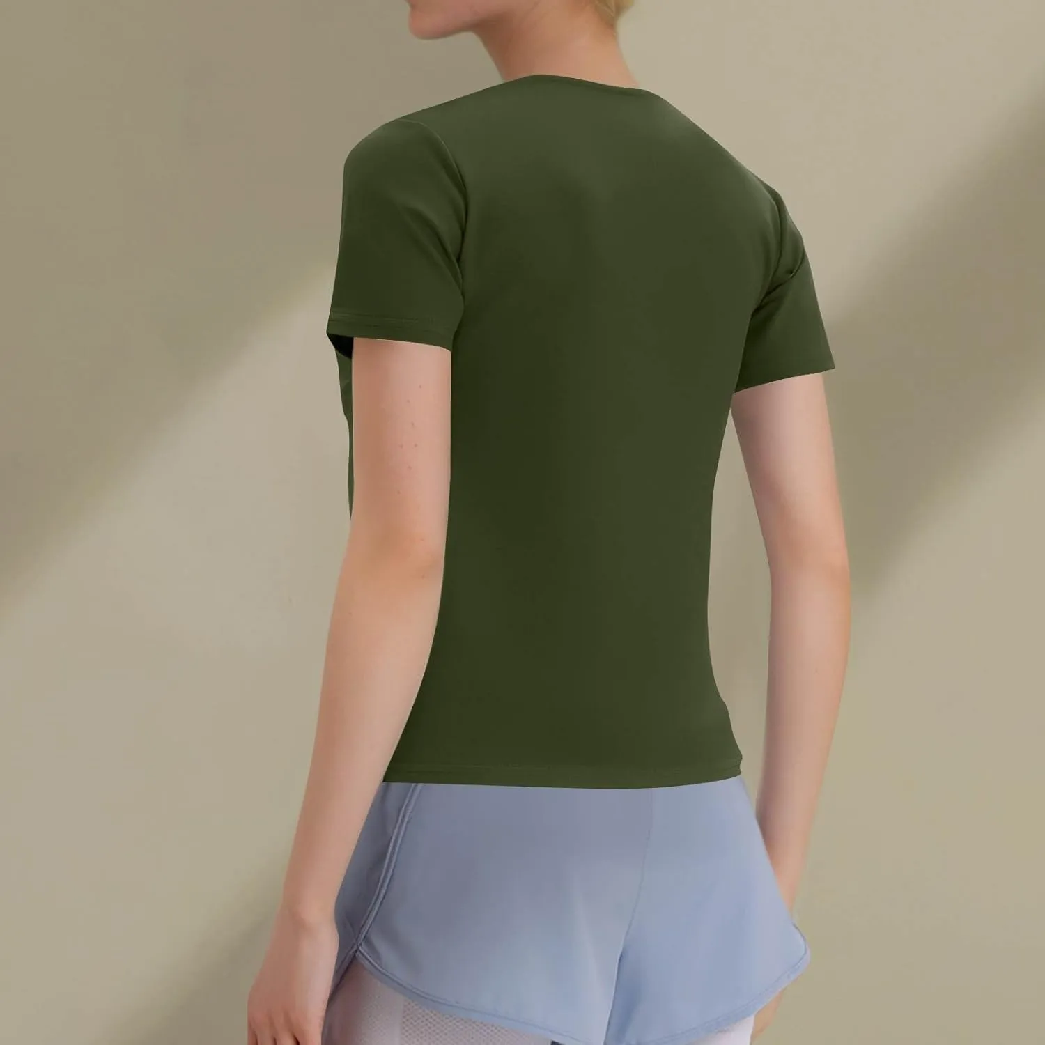 Womens Summer Tops Dressy Plain Tight Tshirts Trendy Turtleneck Short Sleeve Shapewear Everyday Cotton Shirts