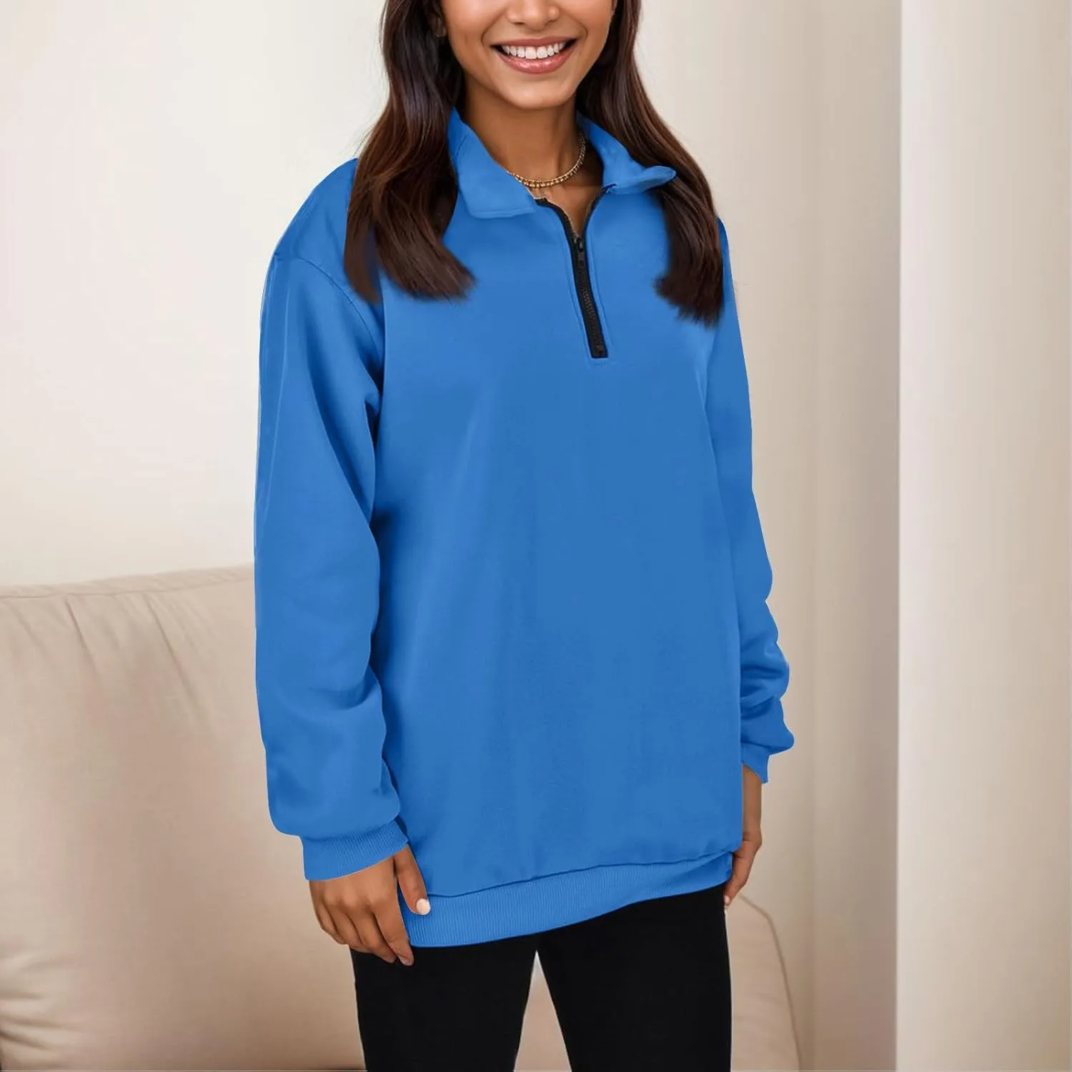 Women's Sweatshirts Casual Long Sleeve Essentials Oversized Pullover Half Zip Tops Preppy Shirt Fashion Clothes
