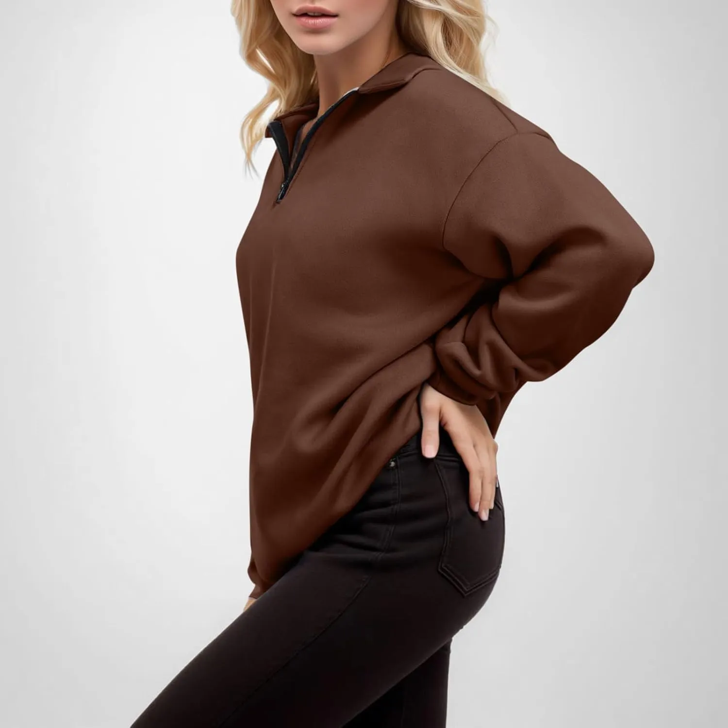 Women's Sweatshirts Casual Long Sleeve Essentials Oversized Pullover Half Zip Tops Preppy Shirt Fashion Clothes