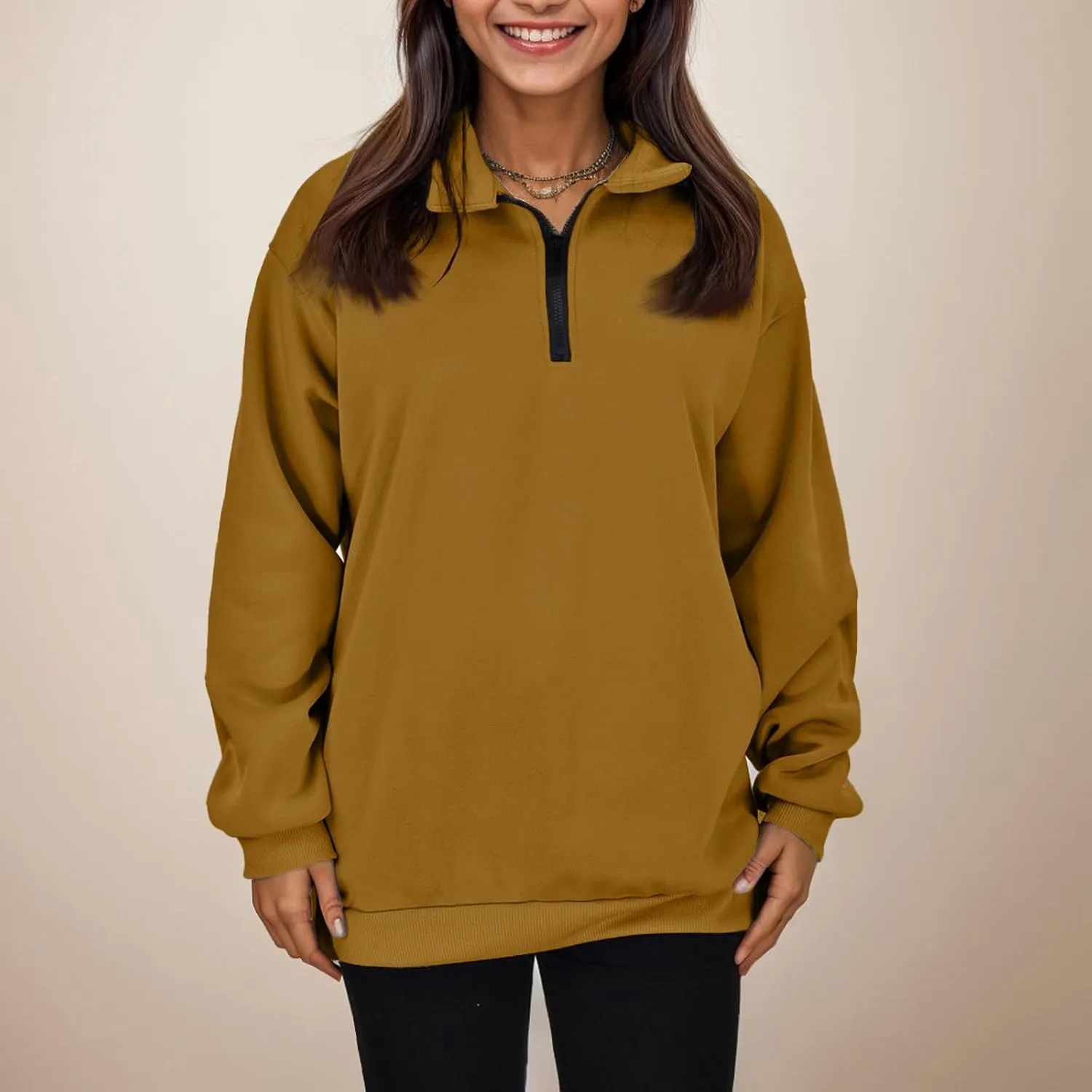 Women's Sweatshirts Casual Long Sleeve Essentials Oversized Pullover Half Zip Tops Preppy Shirt Fashion Clothes