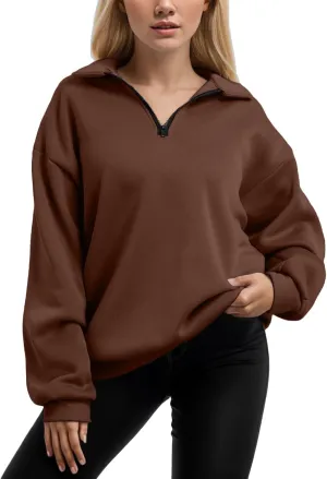 Women's Sweatshirts Casual Long Sleeve Essentials Oversized Pullover Half Zip Tops Preppy Shirt Fashion Clothes