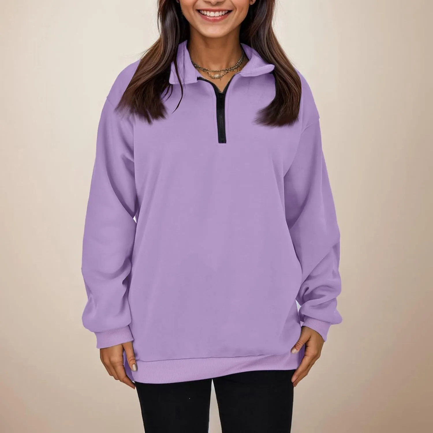 Women's Sweatshirts Casual Long Sleeve Essentials Oversized Pullover Half Zip Tops Preppy Shirt Fashion Clothes
