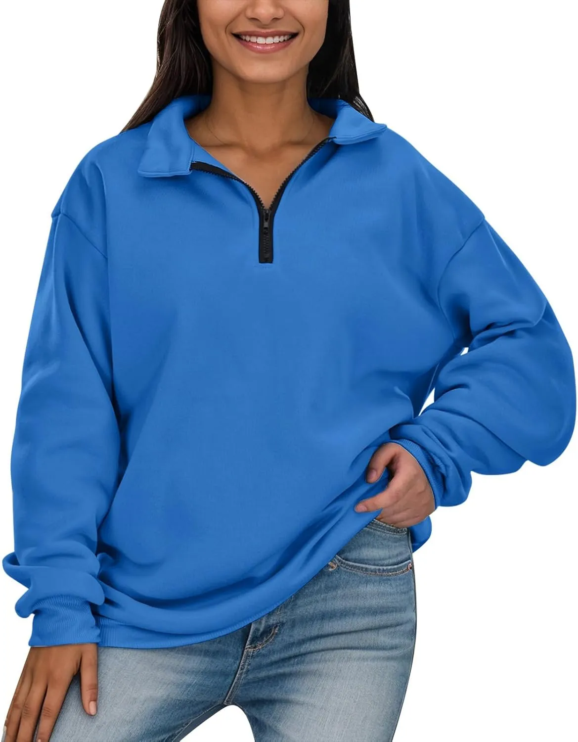 Women's Sweatshirts Casual Long Sleeve Essentials Oversized Pullover Half Zip Tops Preppy Shirt Fashion Clothes