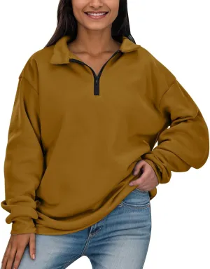 Women's Sweatshirts Casual Long Sleeve Essentials Oversized Pullover Half Zip Tops Preppy Shirt Fashion Clothes