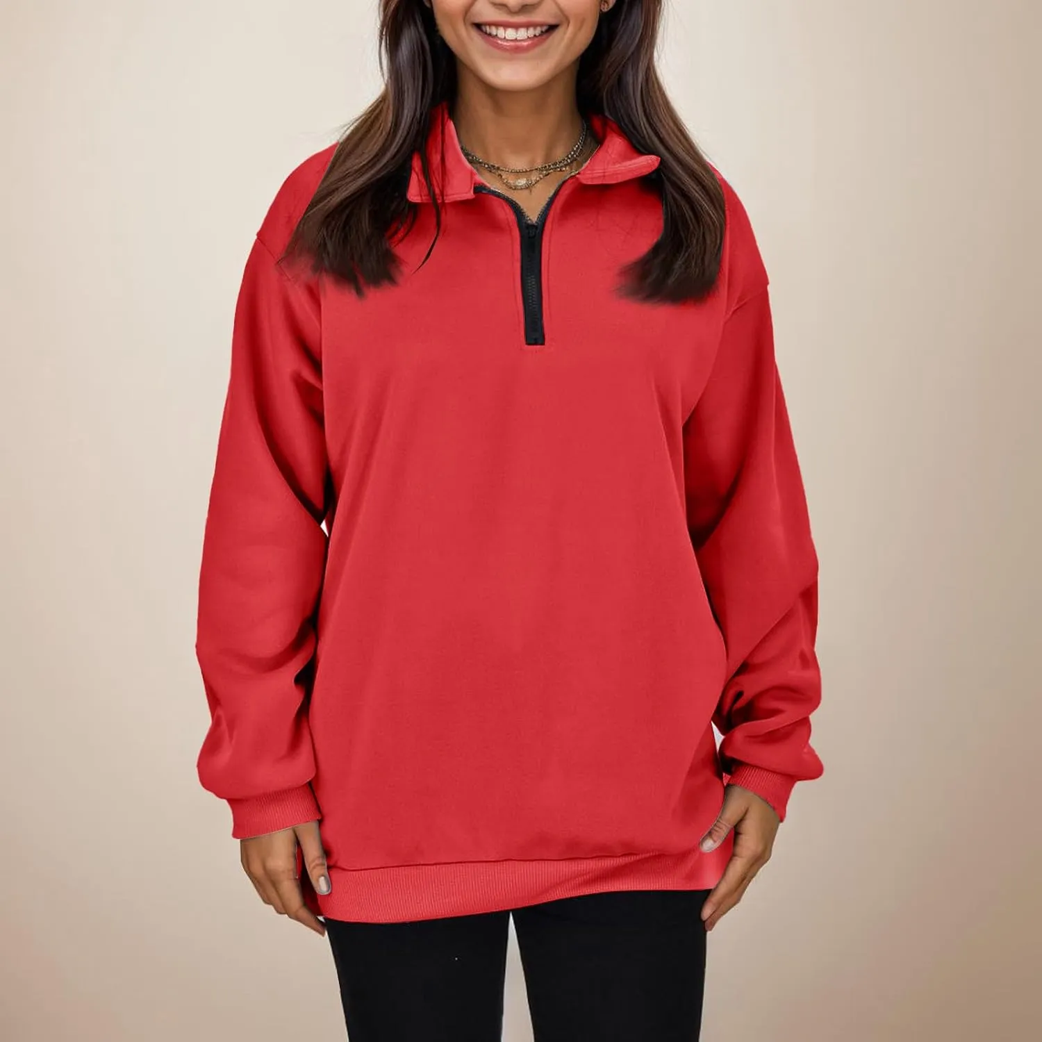 Women's Sweatshirts Casual Long Sleeve Essentials Oversized Pullover Half Zip Tops Preppy Shirt Fashion Clothes