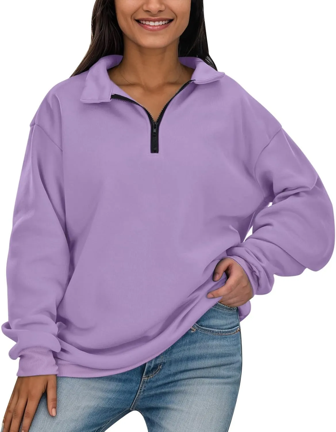 Women's Sweatshirts Casual Long Sleeve Essentials Oversized Pullover Half Zip Tops Preppy Shirt Fashion Clothes