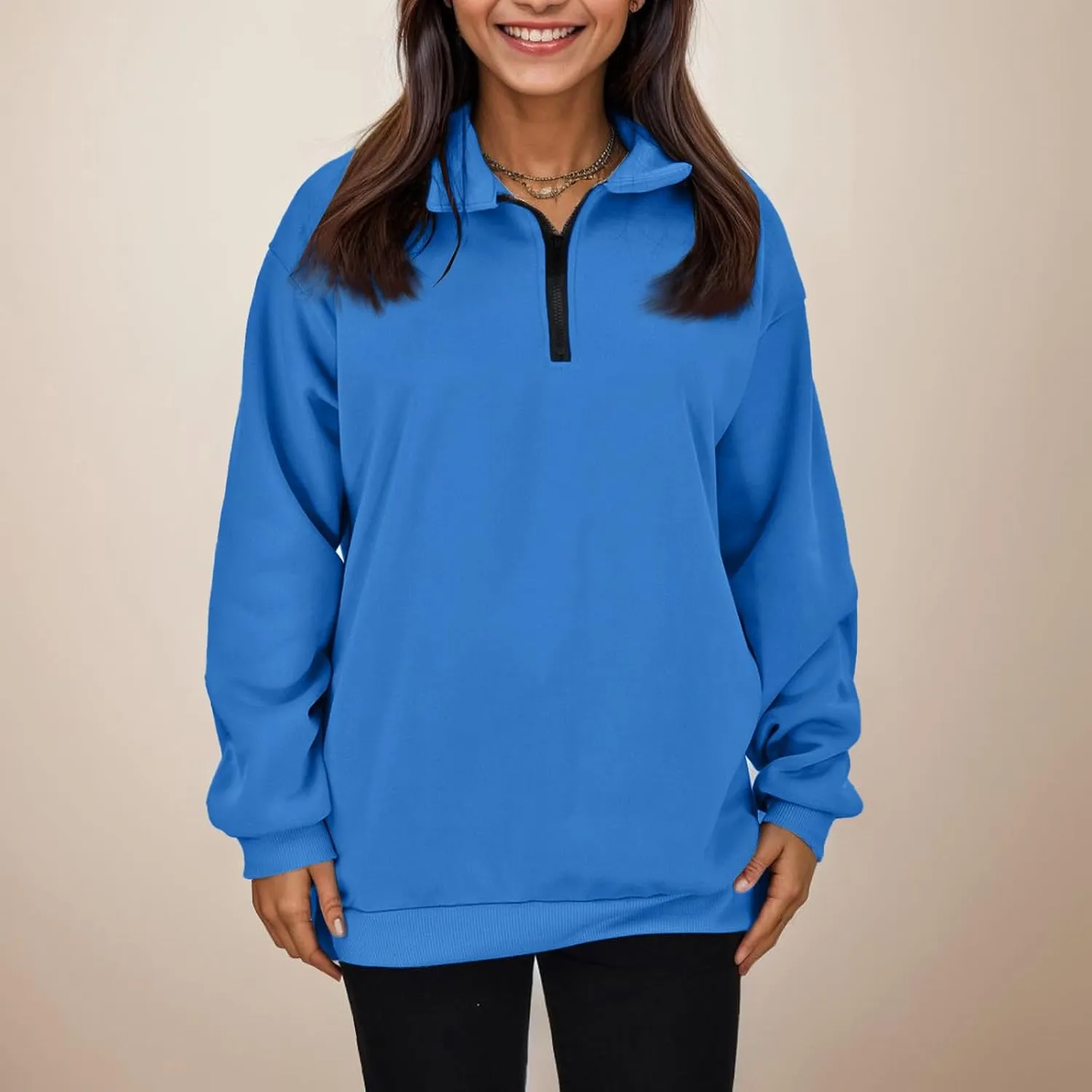 Women's Sweatshirts Casual Long Sleeve Essentials Oversized Pullover Half Zip Tops Preppy Shirt Fashion Clothes