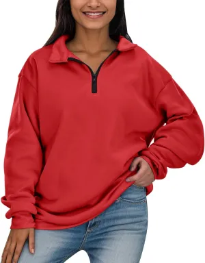 Women's Sweatshirts Casual Long Sleeve Essentials Oversized Pullover Half Zip Tops Preppy Shirt Fashion Clothes