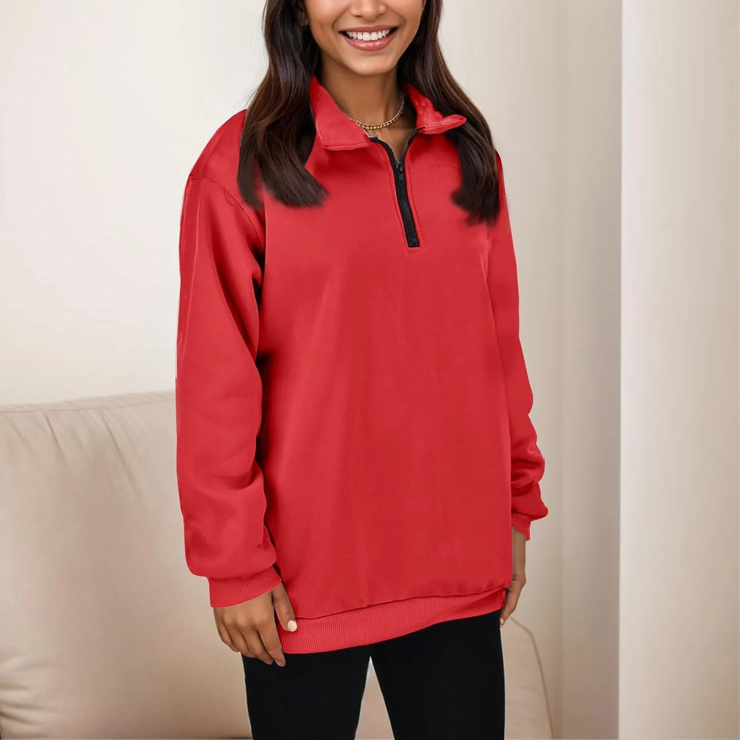 Women's Sweatshirts Casual Long Sleeve Essentials Oversized Pullover Half Zip Tops Preppy Shirt Fashion Clothes