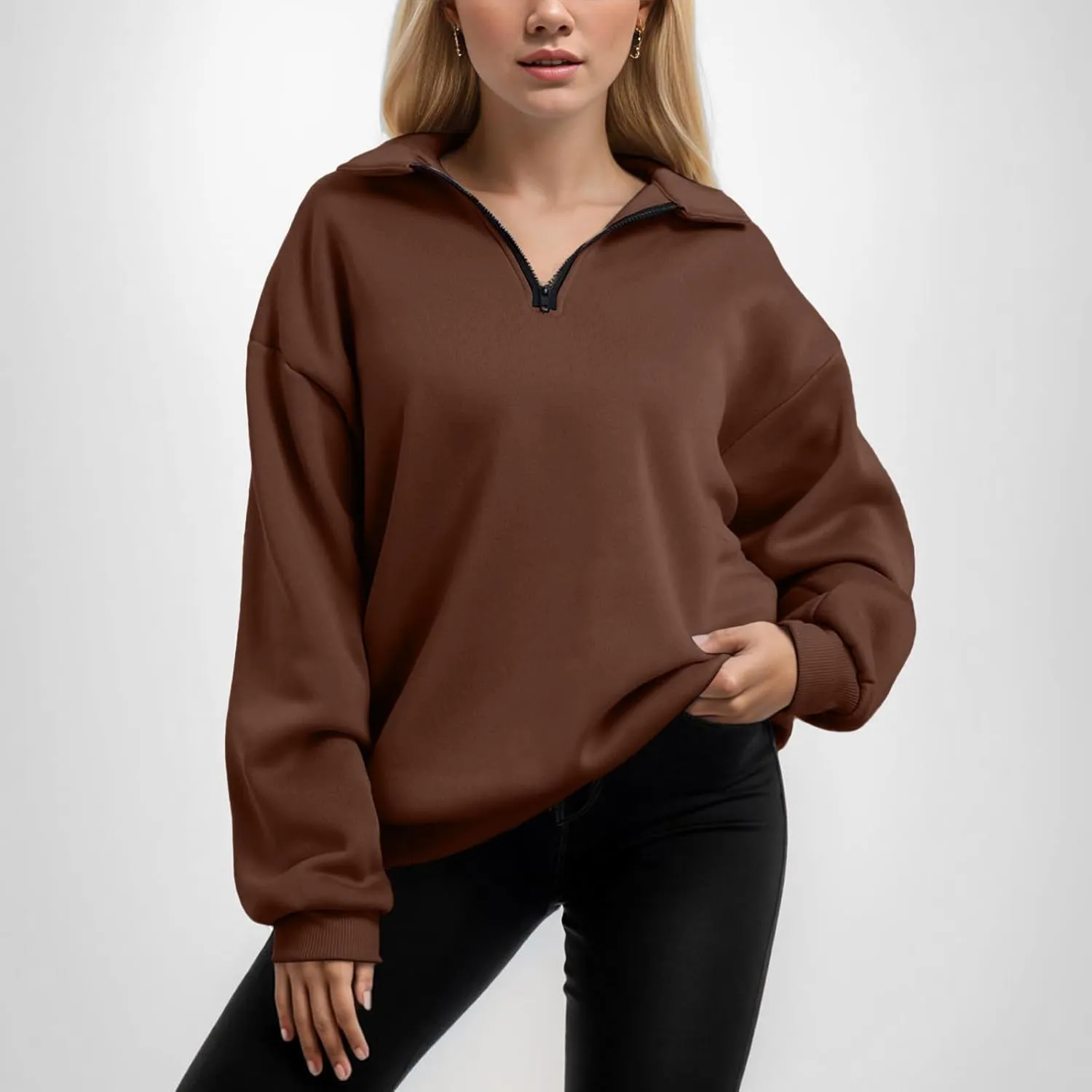 Women's Sweatshirts Casual Long Sleeve Essentials Oversized Pullover Half Zip Tops Preppy Shirt Fashion Clothes