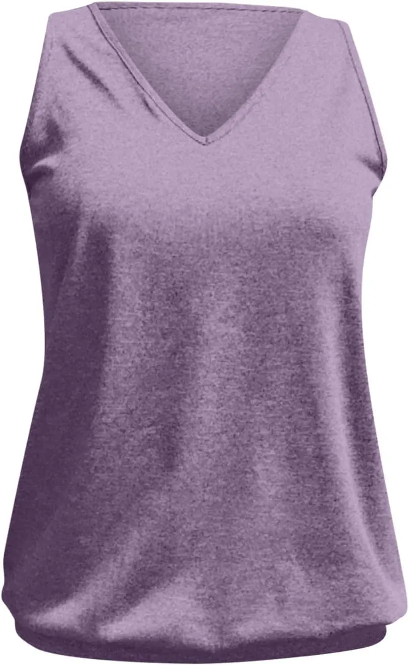 Womens Tank Tops with Banded Bottom Loose V Neck Sleeveless Summer Tees Shirt 2024 Trendy Workout Everyday Blouses