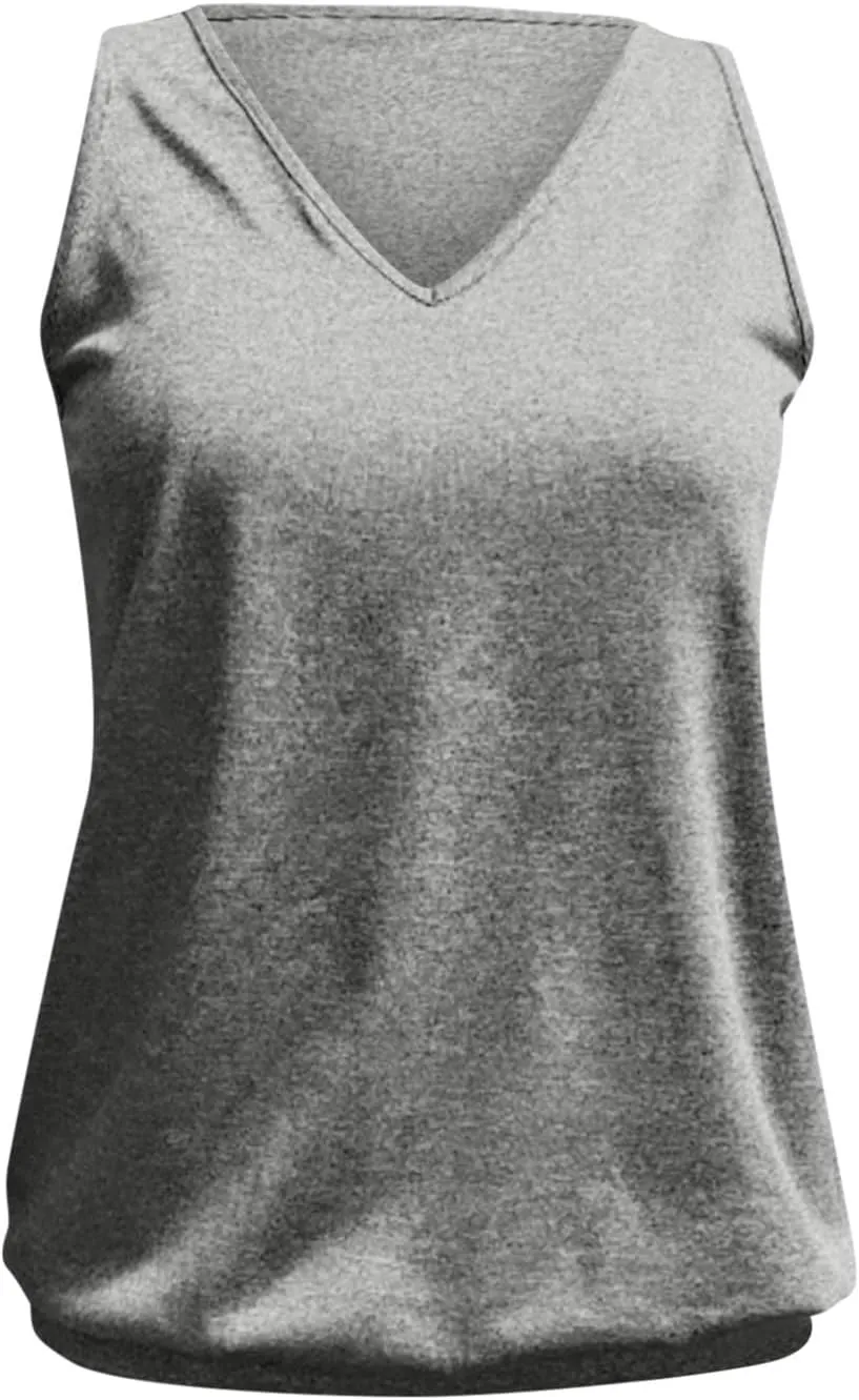 Womens Tank Tops with Banded Bottom Loose V Neck Sleeveless Summer Tees Shirt 2024 Trendy Workout Everyday Blouses