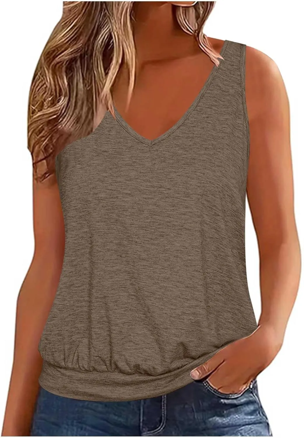 Womens Tank Tops with Banded Bottom Loose V Neck Sleeveless Summer Tees Shirt 2024 Trendy Workout Everyday Blouses