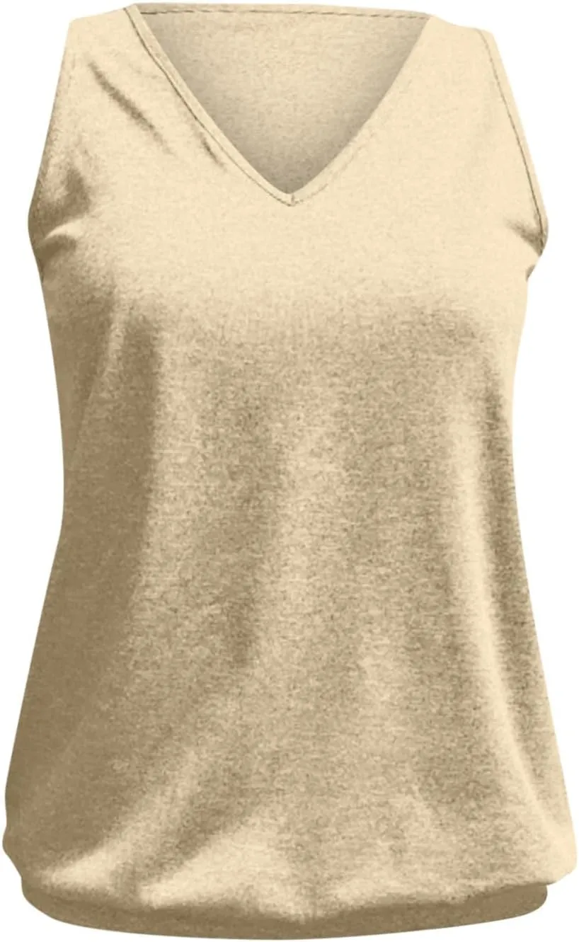 Womens Tank Tops with Banded Bottom Loose V Neck Sleeveless Summer Tees Shirt 2024 Trendy Workout Everyday Blouses
