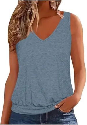 Womens Tank Tops with Banded Bottom Loose V Neck Sleeveless Summer Tees Shirt 2024 Trendy Workout Everyday Blouses