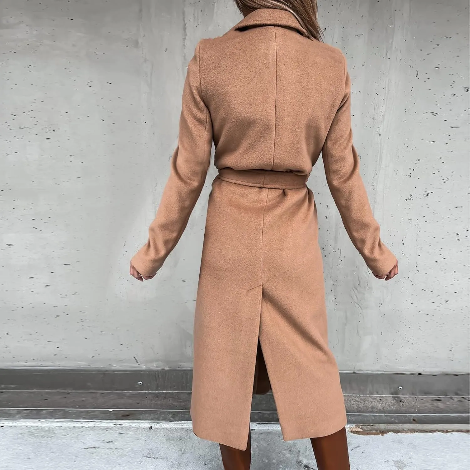 Womens Trench Coat Wool Blend Winter Coat Notched Lapel Oversized Open Front Long Pea Coats Thicken Jacket