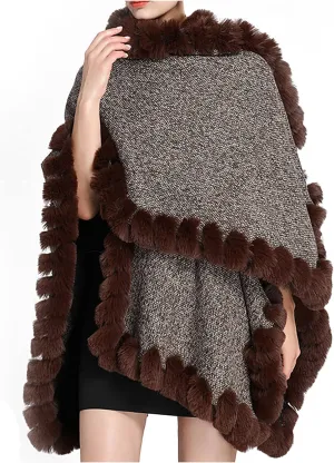 Women's Warm Faux Fur Trim Layer Cardigan Cloak Shawl Wraps Coat Cold Weather Shawls Oversized Cape