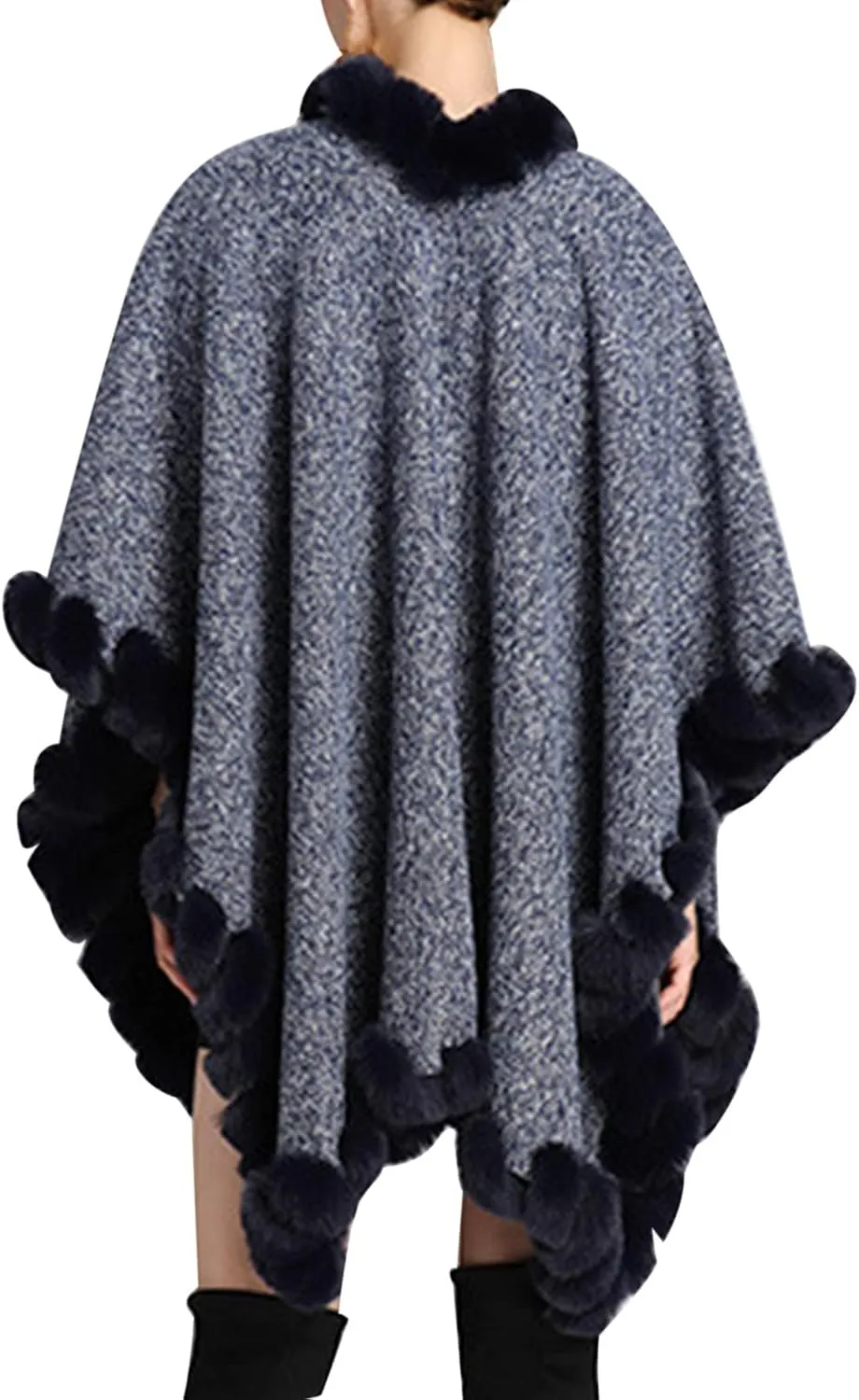 Women's Warm Faux Fur Trim Layer Cardigan Cloak Shawl Wraps Coat Cold Weather Shawls Oversized Cape