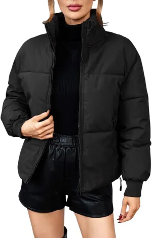 Womens Winter Quilted Jackets Casual Long Sleeve Full Zip Puffer Jacket Fashion Versatile Outing Down Coat Warm Outwear