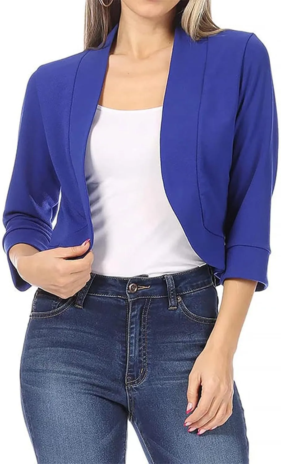 Women's Work Office Suit Collarless Casual Plus Size Cropped Blazer Jacket All-Match Cropped Suiting Coat Tops