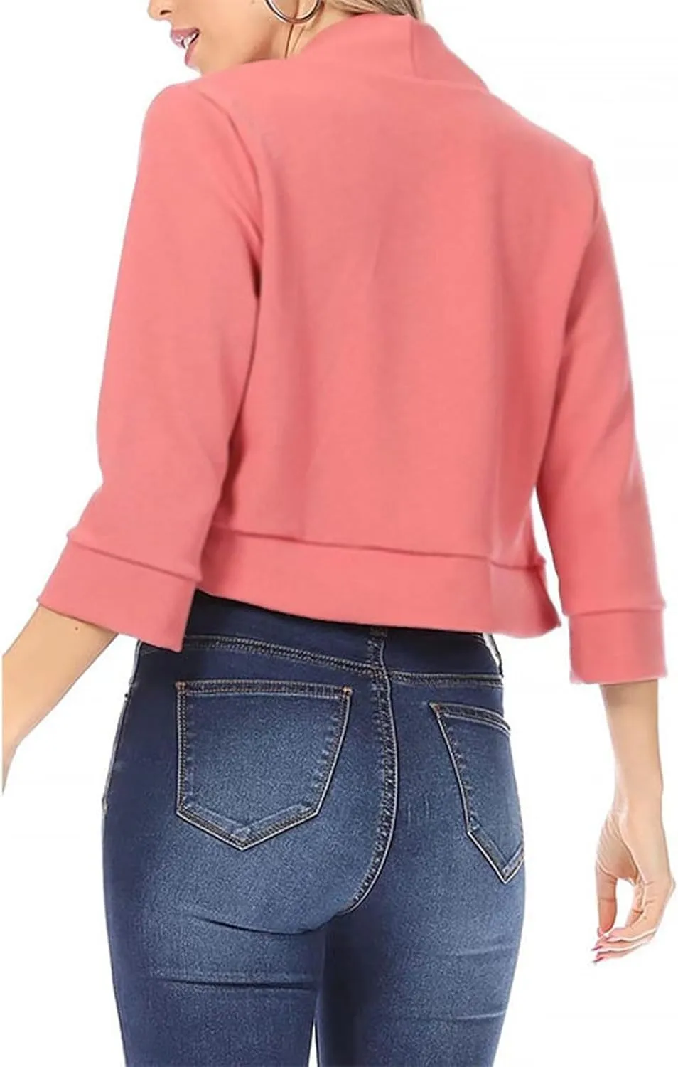 Women's Work Office Suit Collarless Casual Plus Size Cropped Blazer Jacket All-Match Cropped Suiting Coat Tops
