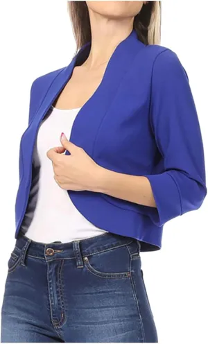 Women's Work Office Suit Collarless Casual Plus Size Cropped Blazer Jacket All-Match Cropped Suiting Coat Tops
