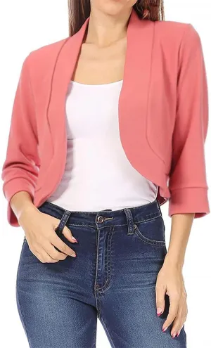Women's Work Office Suit Collarless Casual Plus Size Cropped Blazer Jacket All-Match Cropped Suiting Coat Tops
