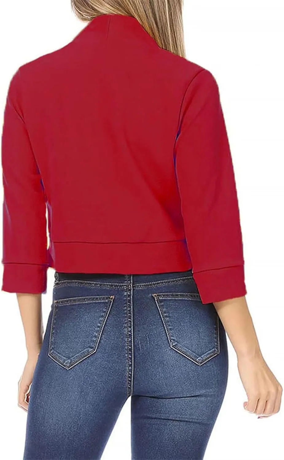 Women's Work Office Suit Collarless Casual Plus Size Cropped Blazer Jacket All-Match Cropped Suiting Coat Tops