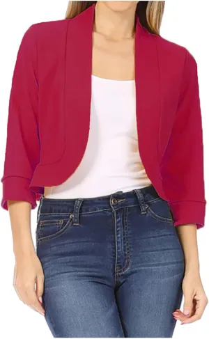 Women's Work Office Suit Collarless Casual Plus Size Cropped Blazer Jacket All-Match Cropped Suiting Coat Tops