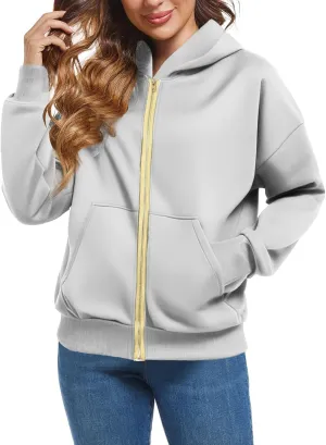 Womens Zip Up Hoodie Cropped Sweatshirts Full Zip Jackets Long Sleeve Fashion Fall Outfits 2024 Winter Clothes