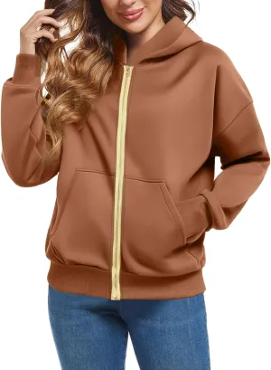 Womens Zip Up Hoodie Cropped Sweatshirts Full Zip Jackets Long Sleeve Fashion Fall Outfits 2024 Winter Clothes