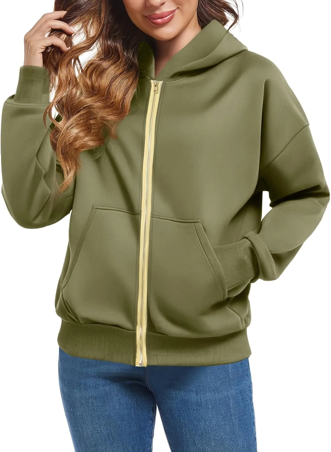 Womens Zip Up Hoodie Cropped Sweatshirts Full Zip Jackets Long Sleeve Fashion Fall Outfits 2024 Winter Clothes