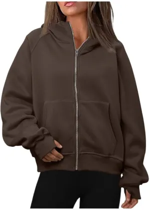 Womens Zip Up Hoodies Fleece Jackets Oversized Sweatshirts Fall Fashion Outfits