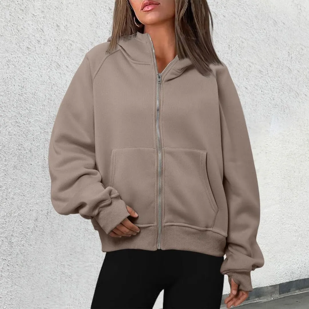 Womens Zip Up Hoodies Fleece Jackets Oversized Sweatshirts Fall Fashion Outfits