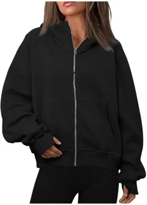 Womens Zip Up Hoodies Fleece Jackets Oversized Sweatshirts Fall Fashion Outfits